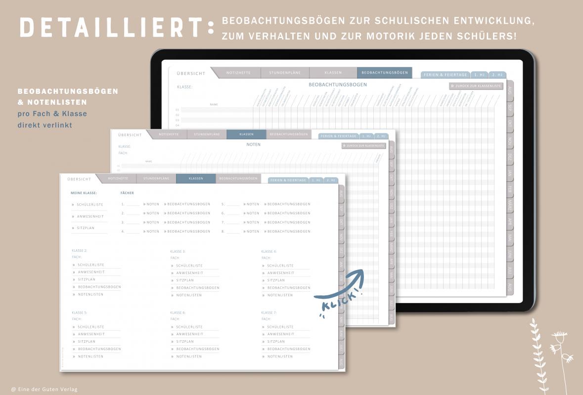 Download Terminkalender für Lehrerinnen & Lehrer, Schuljahr 2023 2024, mit Stundenpläne, 7 Klassenlisten für 35 Schüler:innen und weitere Planungshelfer